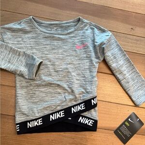 Nike Kids Heather Gray Long Sleeve Tee with Pink Swoosh